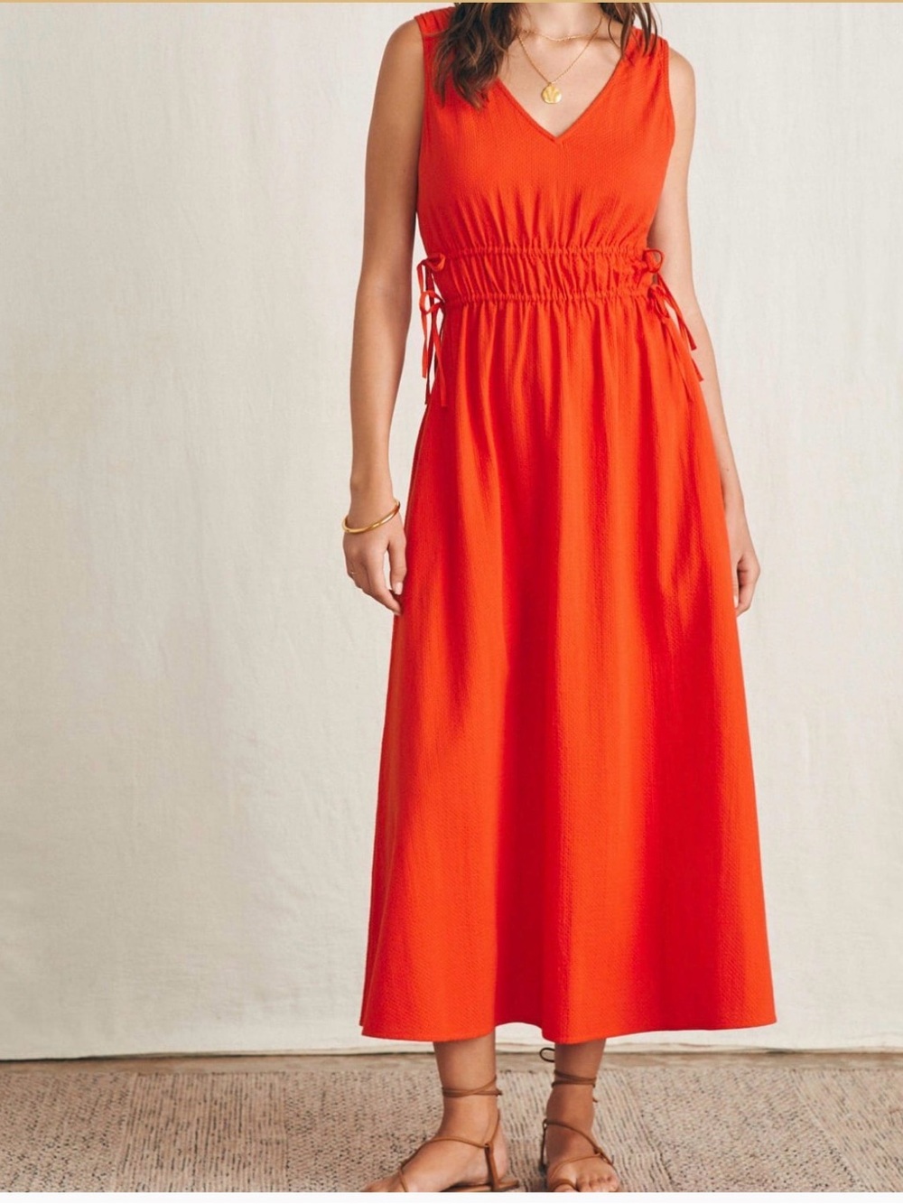 Faherty Sandbar dress- poppy Sleeveless Maxi, extra small